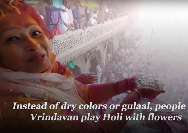 Devotees Play Holi with flowers in Vrindavan