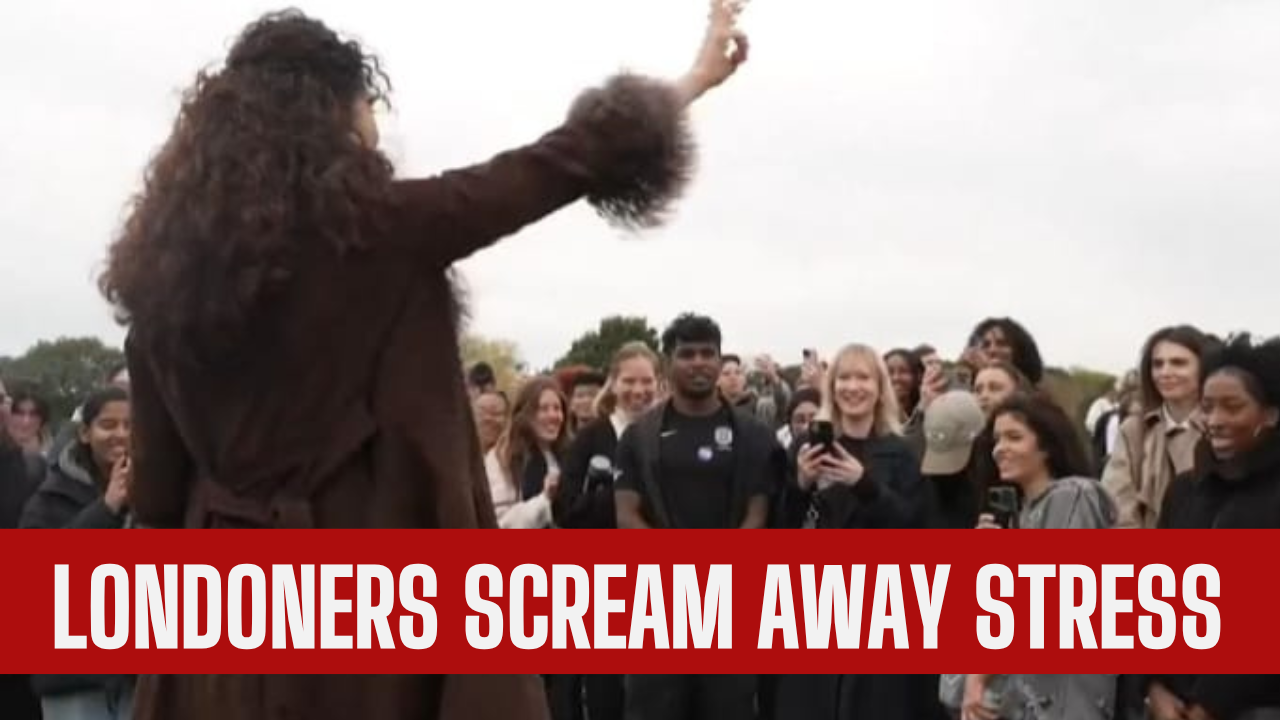 'Scream Squad' gathers in London to shout away the stress