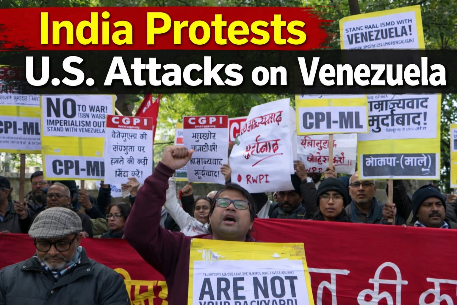 Demonstrators in India protest against US attacks on Venezuela