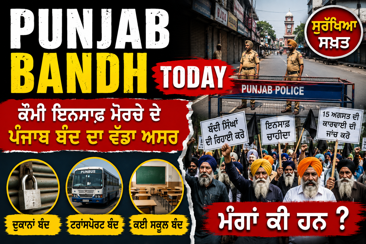Punjab Bandh Today | ਕੌਮੀ ਇਨਸਾਫ਼ ਮੋਰਚੇ ਦੇ ਪੰਜਾਬ ਬੰਦ ਦਾ ਵੱਡਾ ਅਸਰ, ਸੁਰੱਖਿਆ ਸਖ਼ਤ |