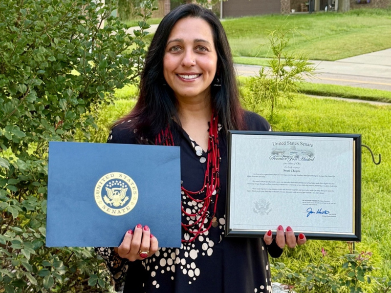 U.S. Senate recognizes Swati Chopra for faculty excellence